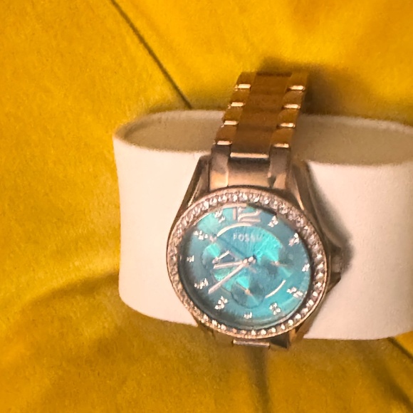 Fossil Riley Rose Gold Ladies Teal Multifunctional Dial Watch - Picture 3 of 5